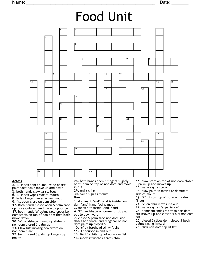 Food Unit Crossword