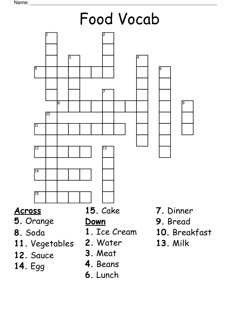 Food Vocab Crossword