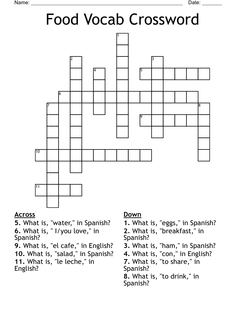 Food Vocab Crossword