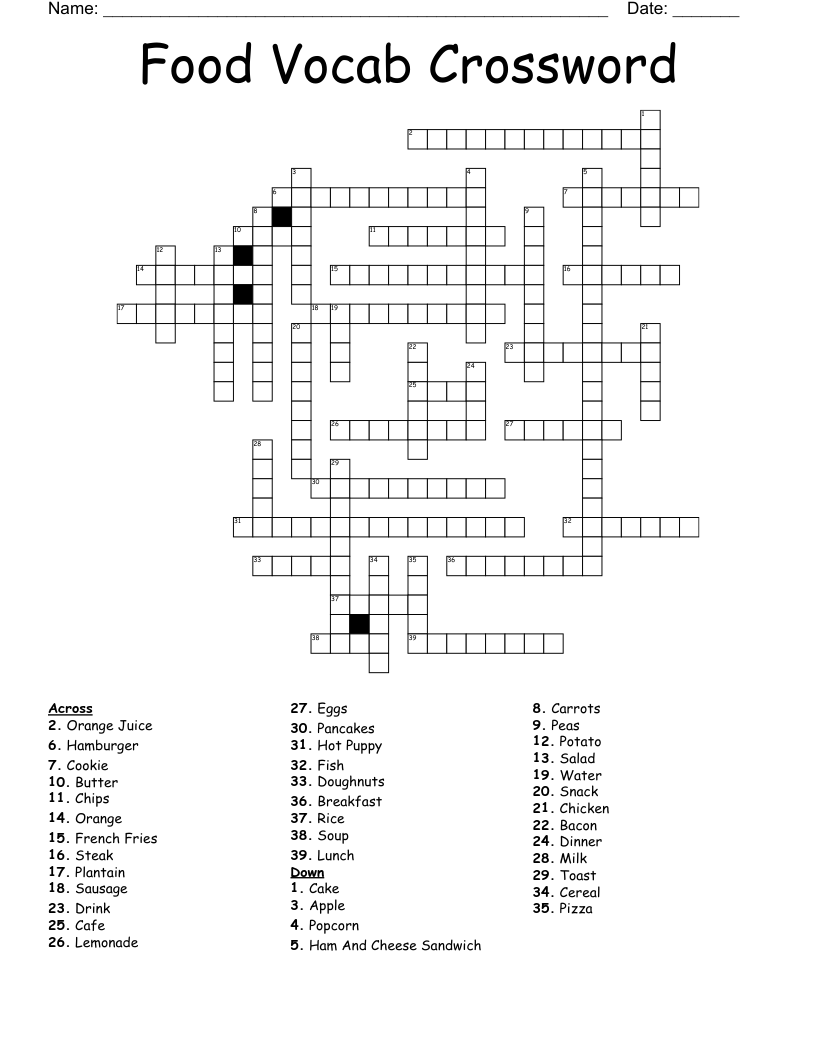 Food Vocab Crossword