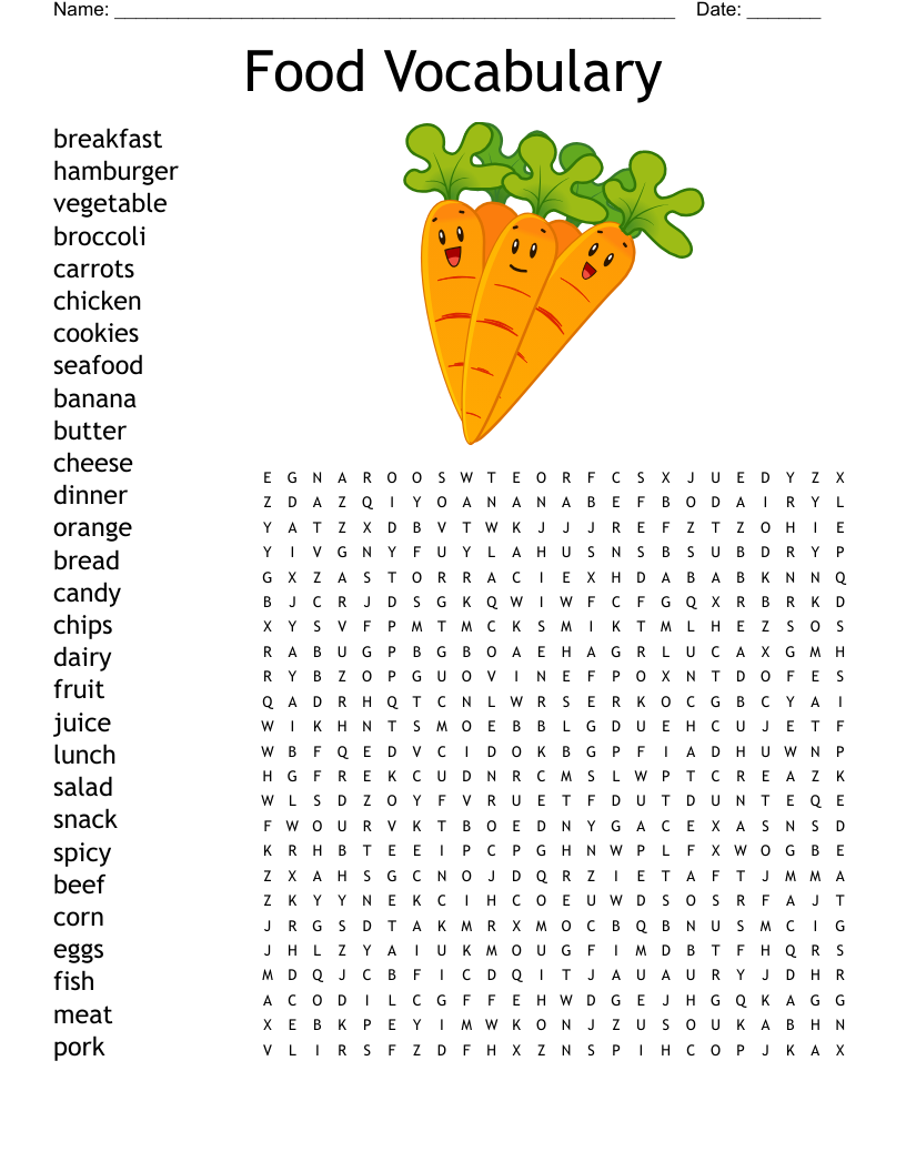Food Vocabulary Word Search