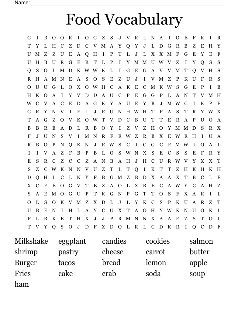 Food Vocabulary  Word Search