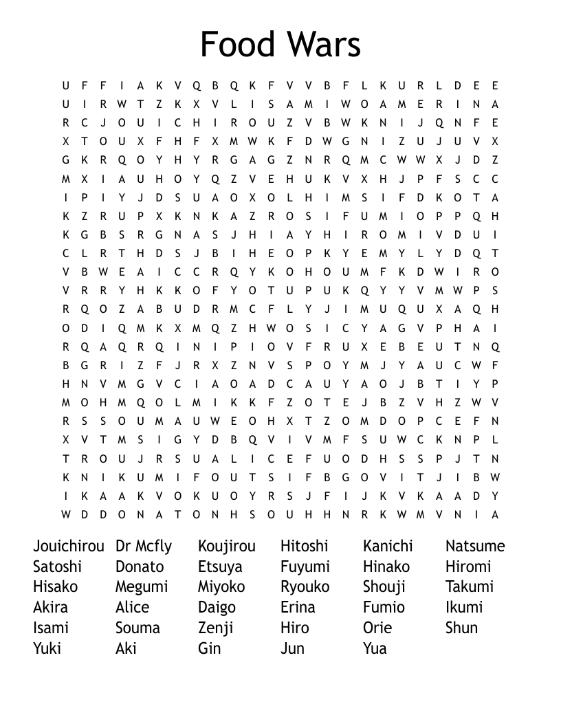 Food Wars Word Search
