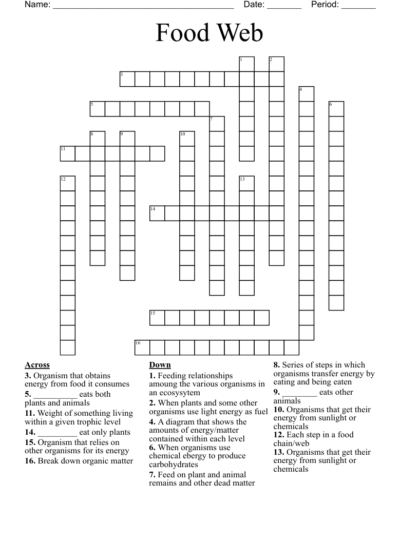 Food Web Crossword