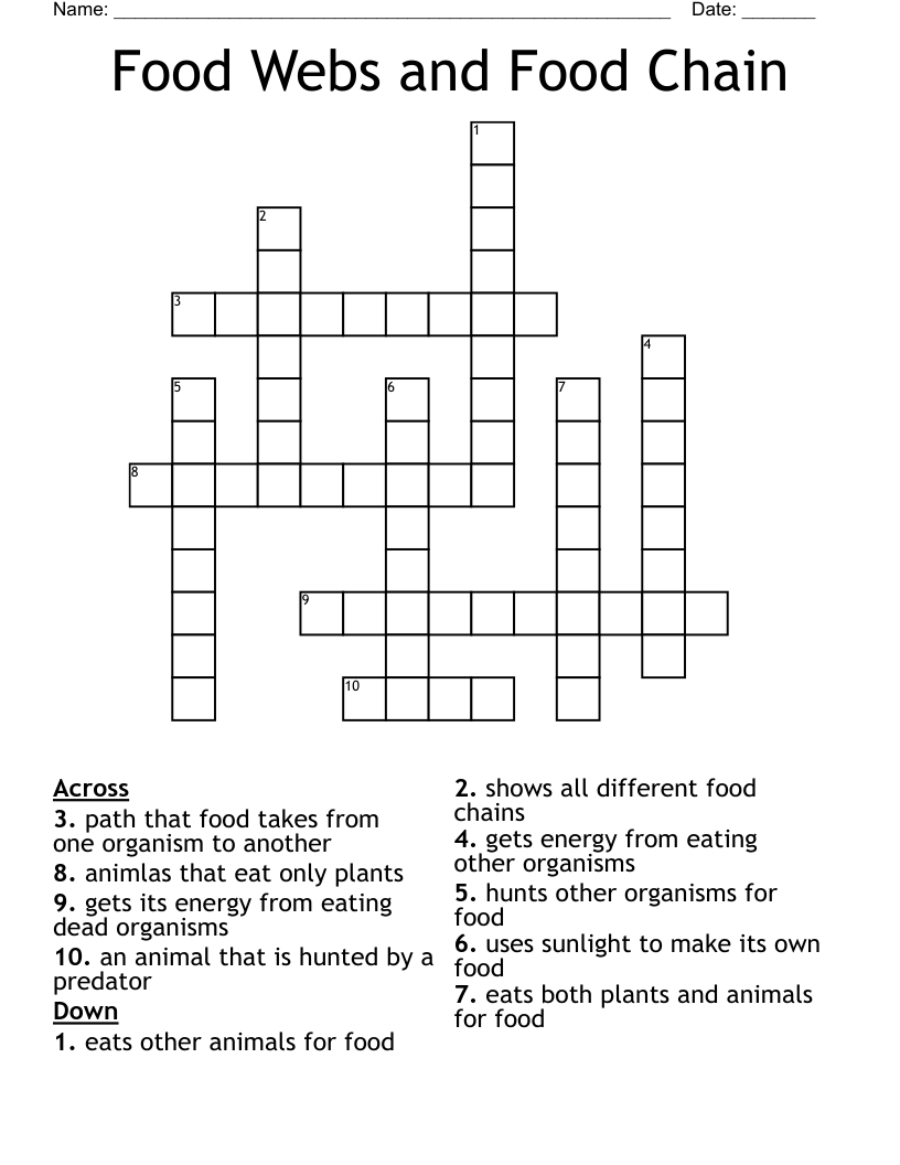 Food Webs and Food Chain Crossword