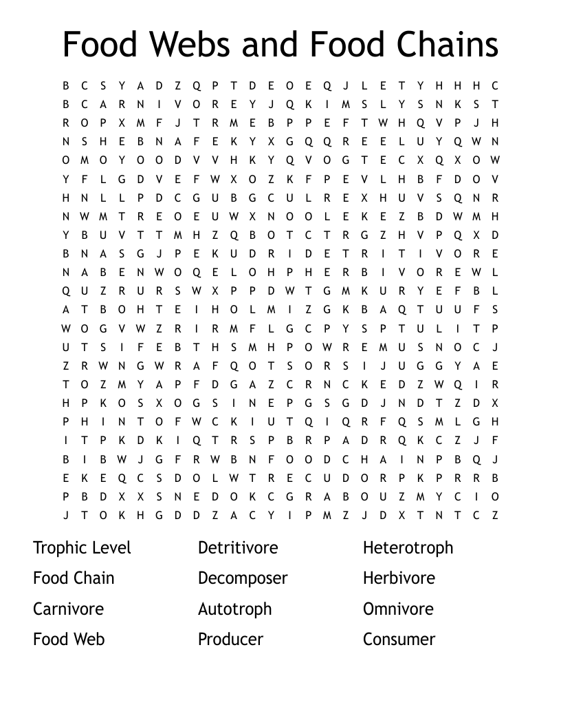 Food Webs and Food Chains Word Search