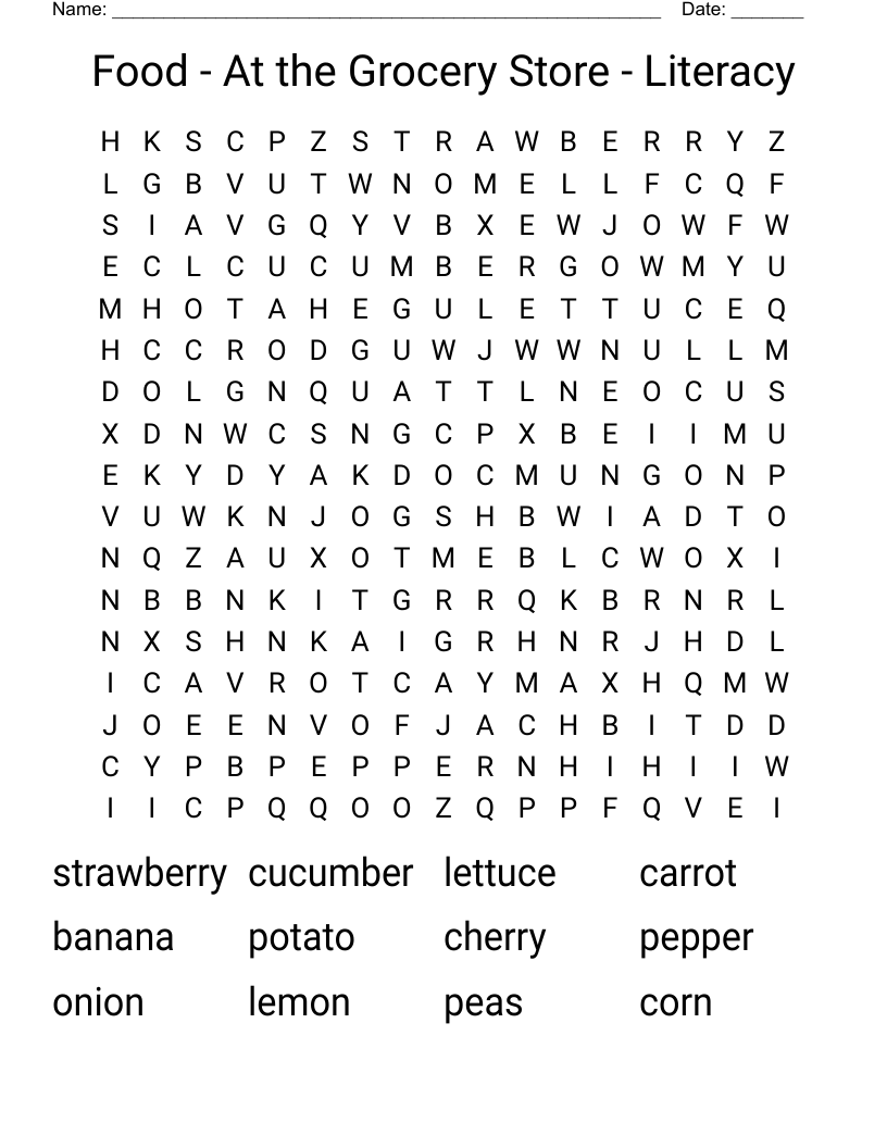Food - At the Grocery Store - Literacy Word Search
