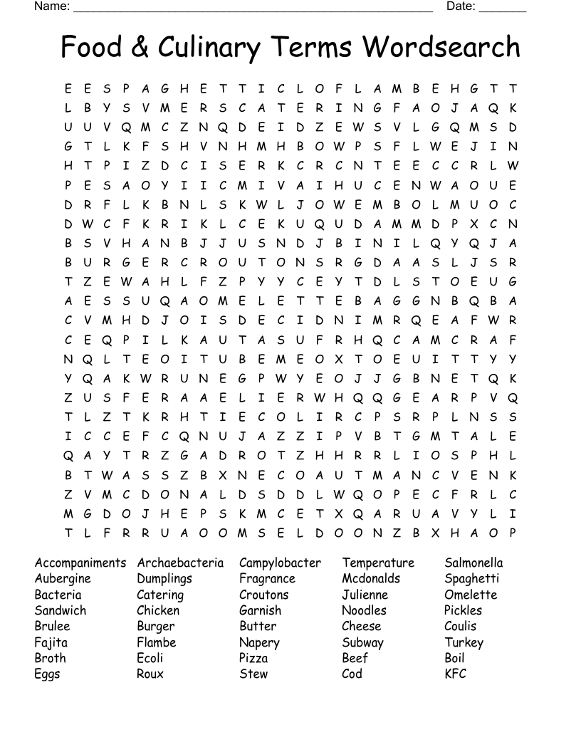 Food & Culinary Terms Wordsearch