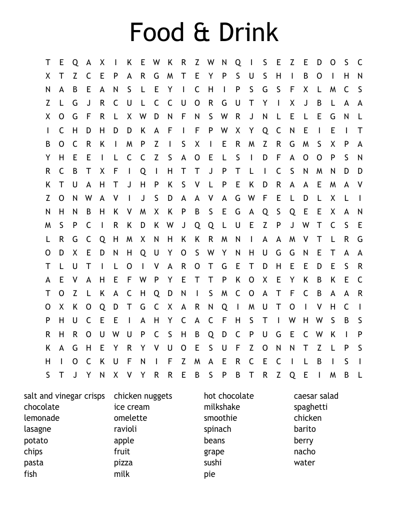 Food & Drink Word Search