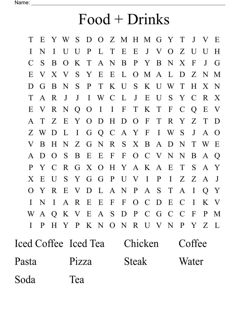 Food + Drinks Word Search