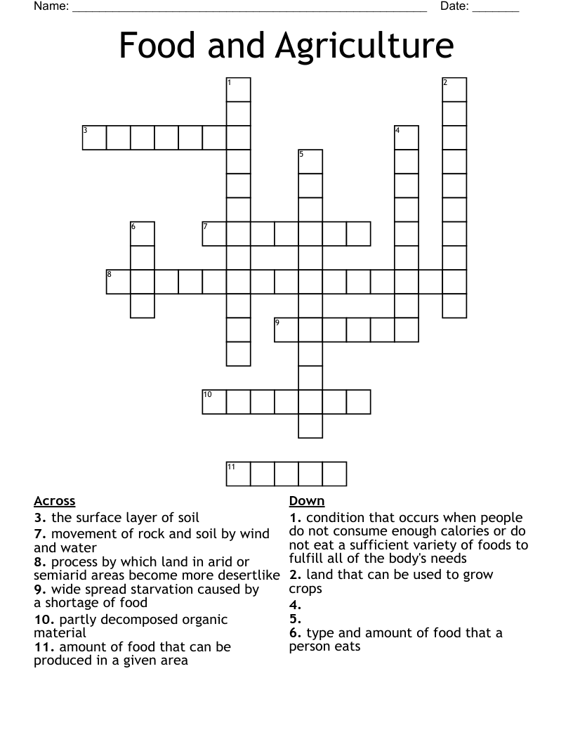 Food and Agriculture Crossword