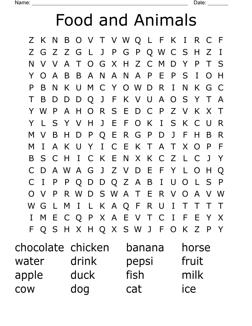 Food and Animals Word Search