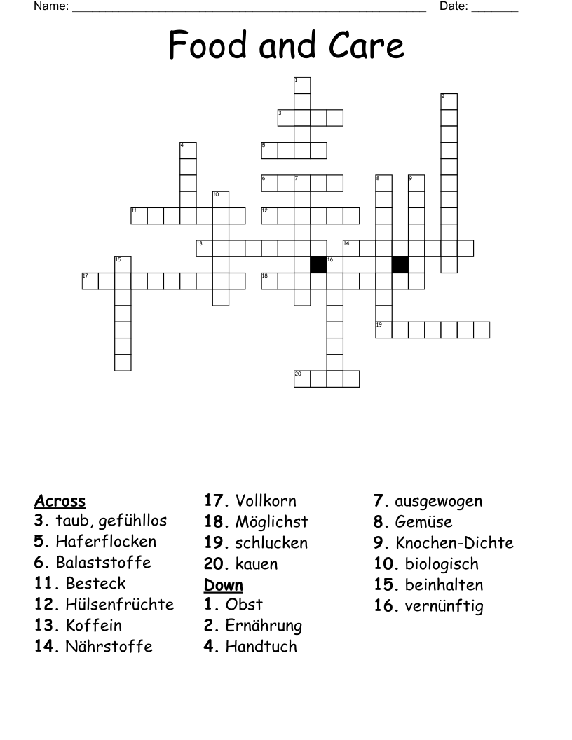 Food and Care  Crossword