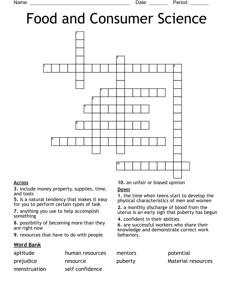 Food and Consumer Science  Crossword