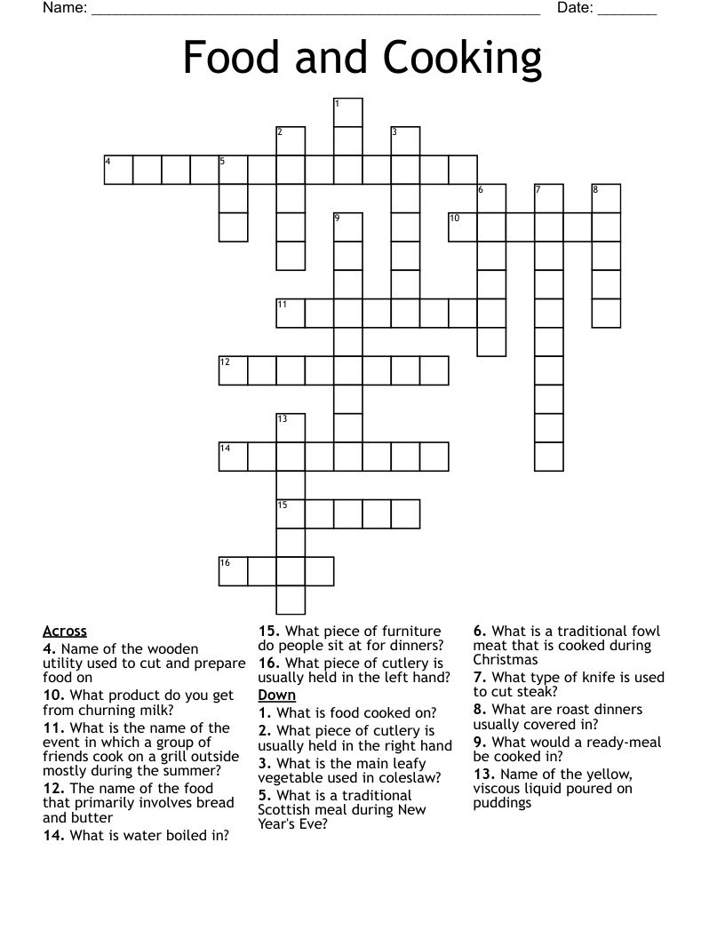 Food and Cooking Crossword