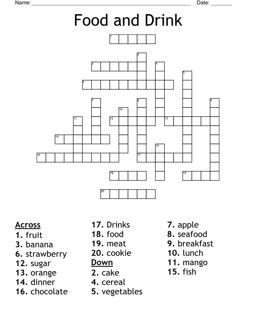 Food and Drink Crossword