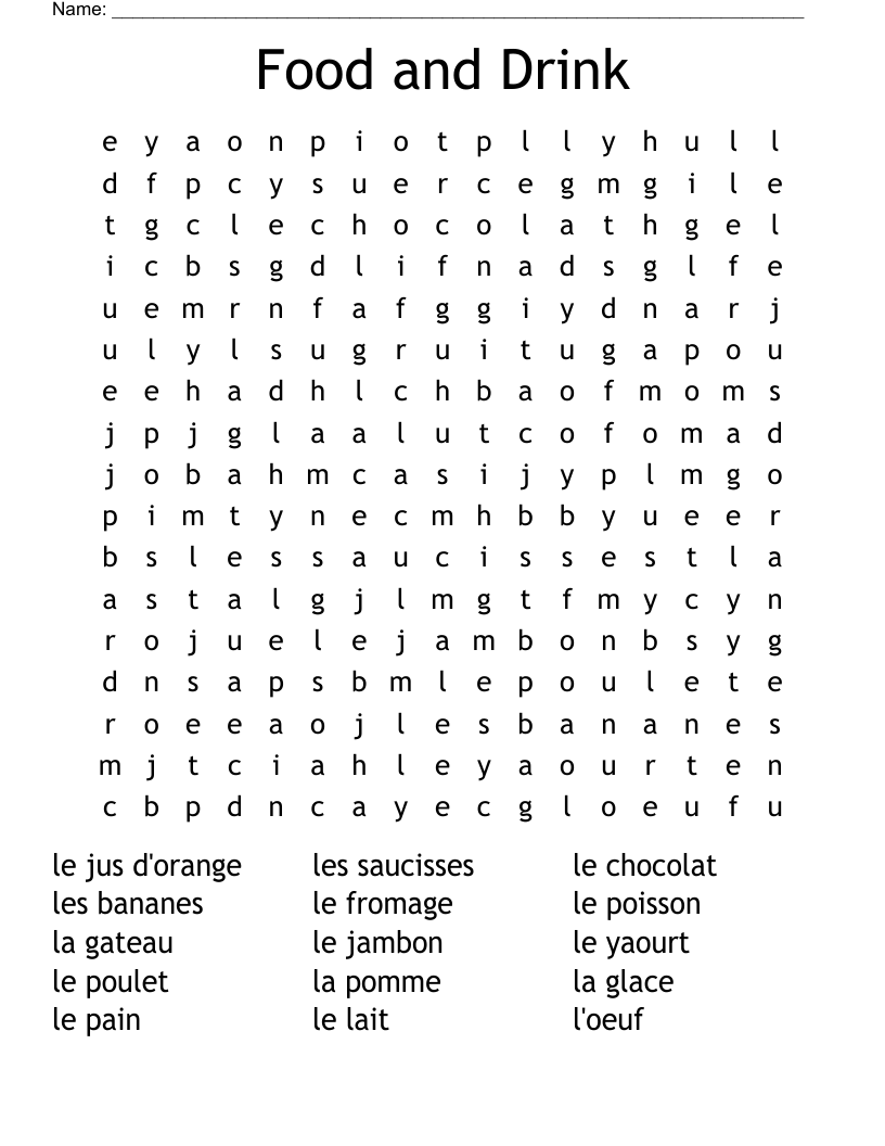 Food and Drink Word Search