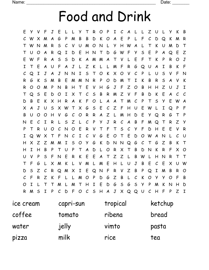 Food and Drink Word Search
