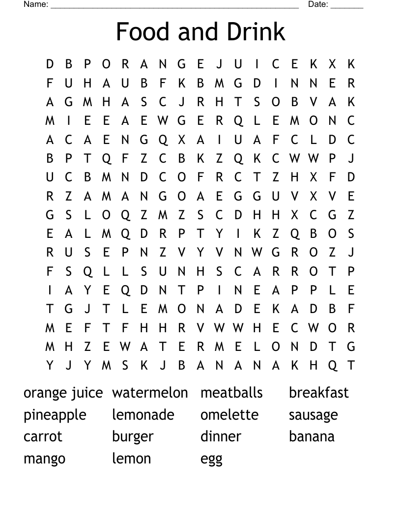 Food and Drink Word Search