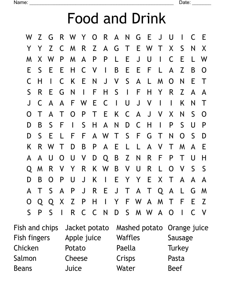 Food and Drink Word Search
