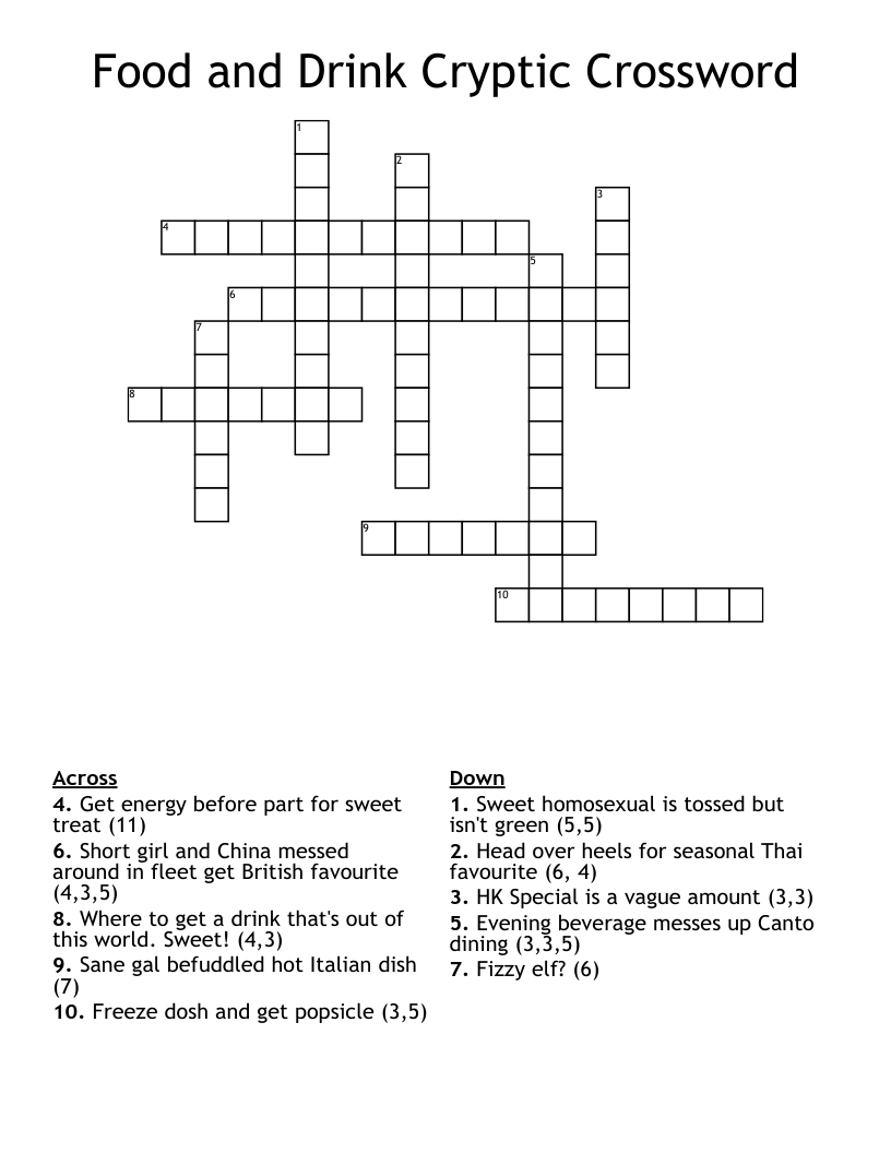 Food and Drink Cryptic Crossword