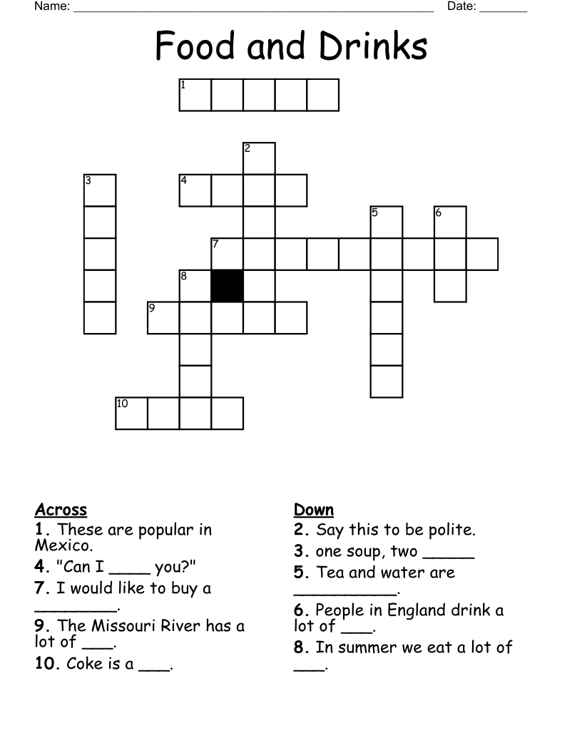 Food and Drinks Crossword