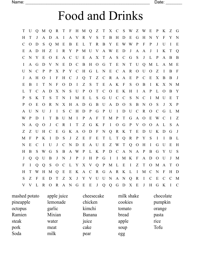 Food and Drinks Word Search