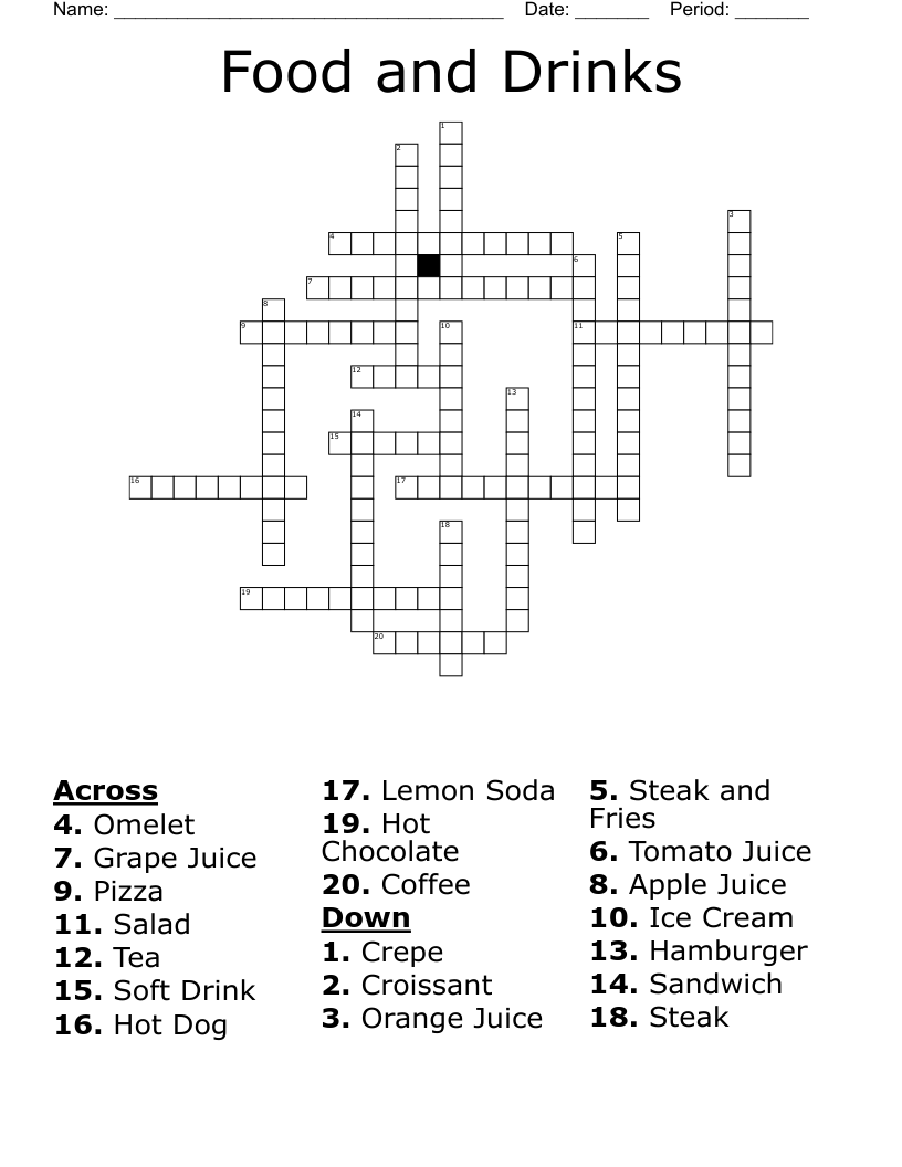 Food and Drinks Crossword