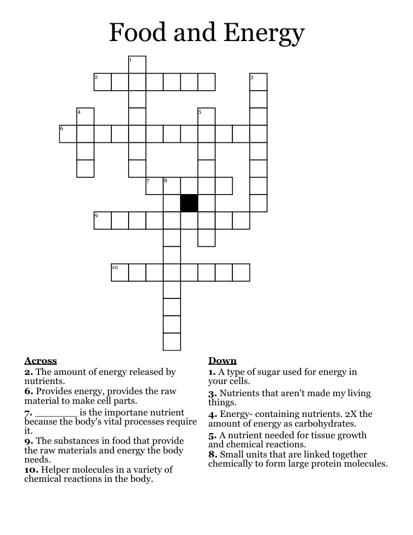 Food and Energy Crossword