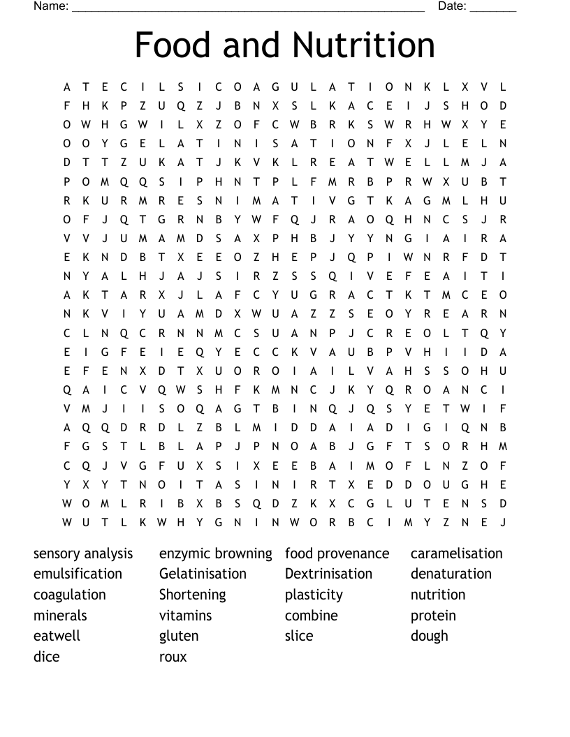Food and Nutrition Word Search