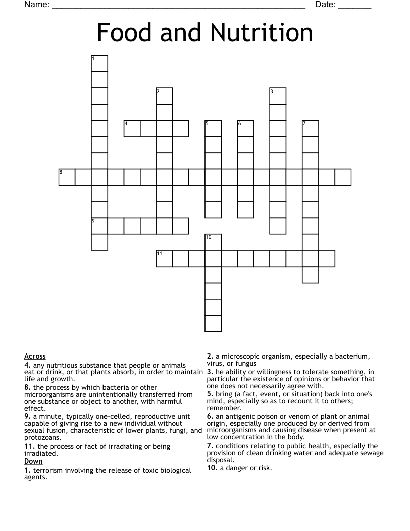 Food and Nutrition Crossword