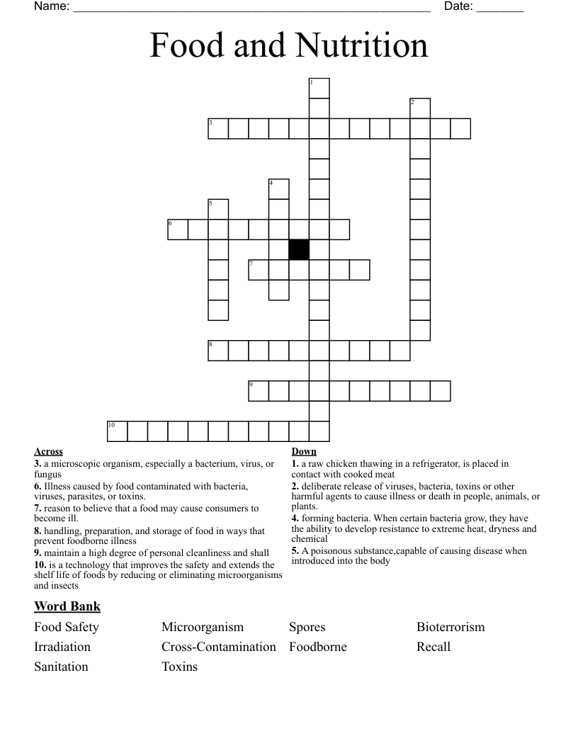 Food and Nutrition Crossword