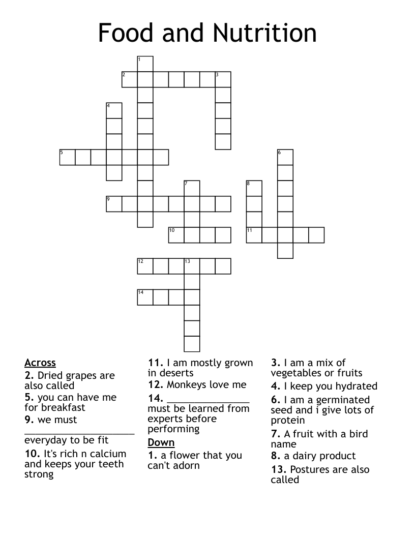 Food and Nutrition Crossword