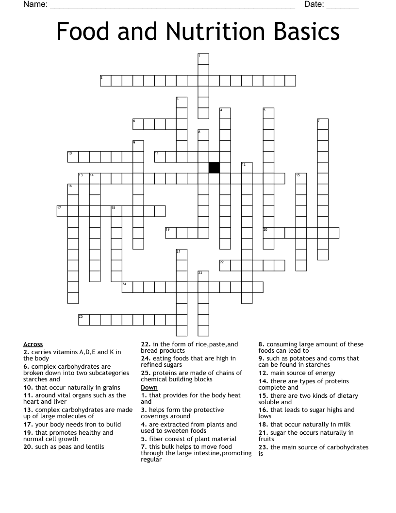 Food and Nutrition Basics Crossword