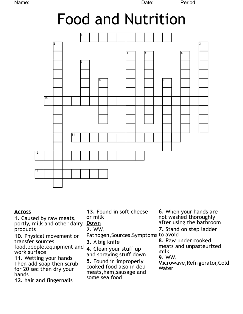 Food and Nutrition  Crossword