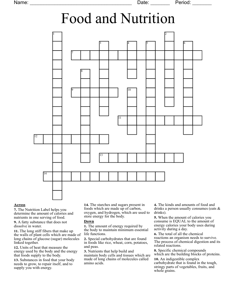 Food and Nutrition  Crossword