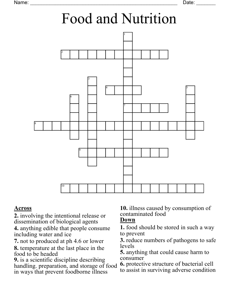 Food and Nutrition  Crossword