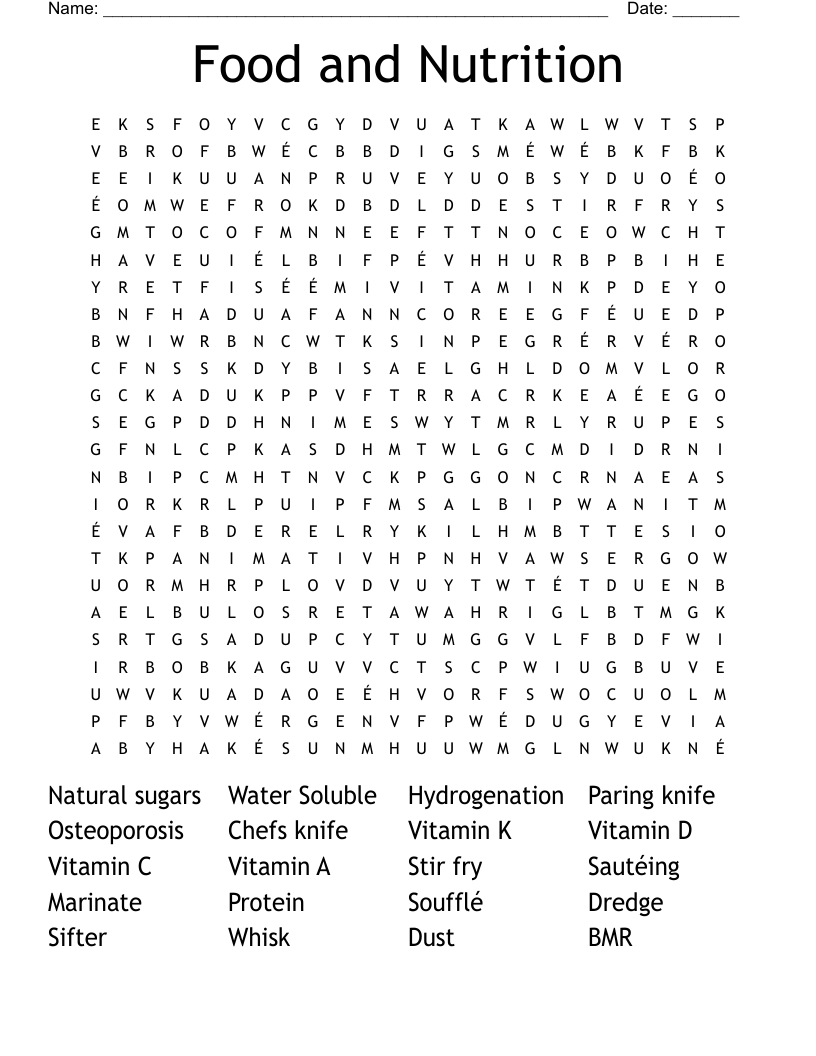 Food and Nutrition  Word Search