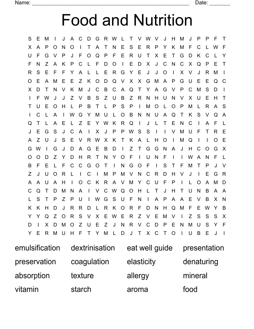 Food and Nutrition  Word Search
