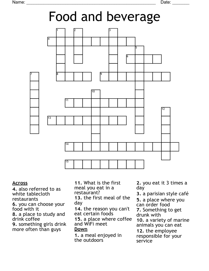 Food and beverage Crossword