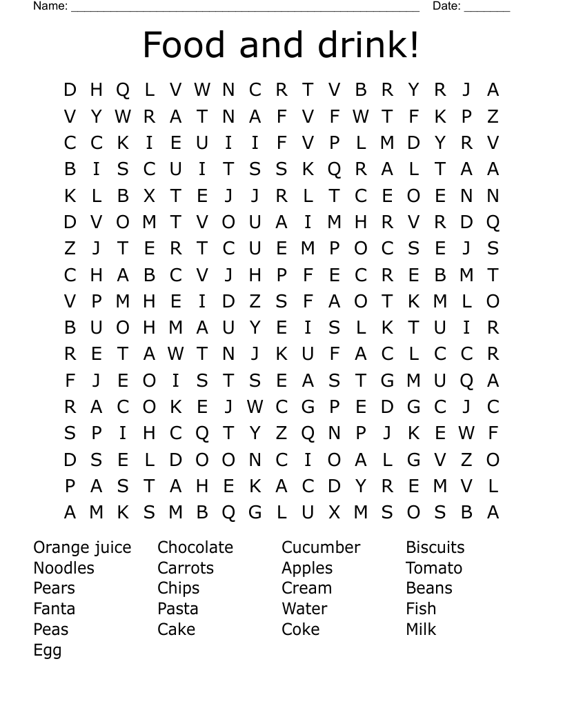 Food and drink! Word Search