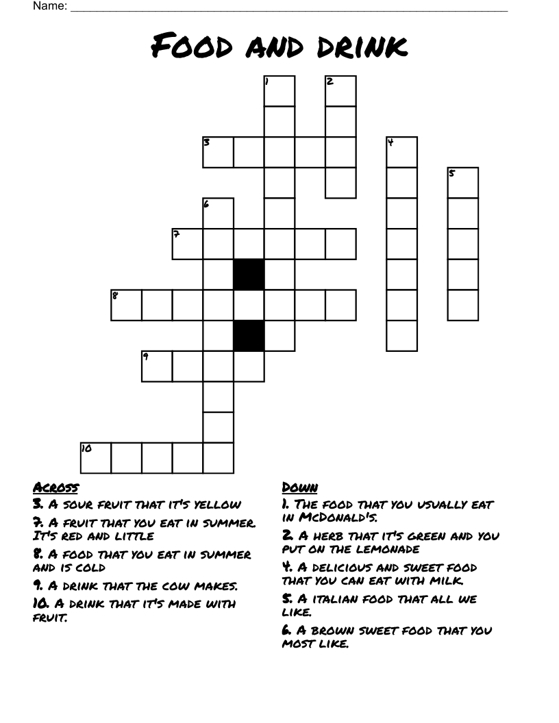 Food and drink Crossword