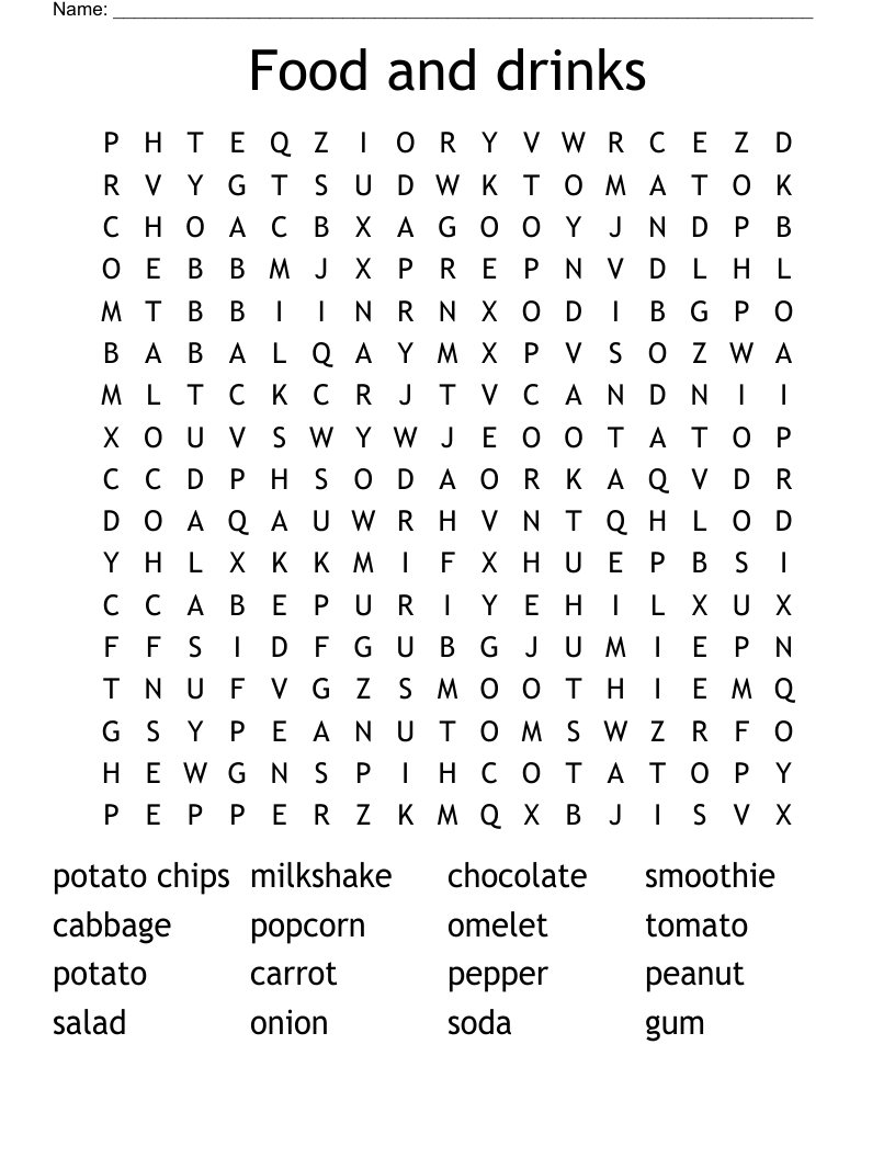 Food and drinks Word Search