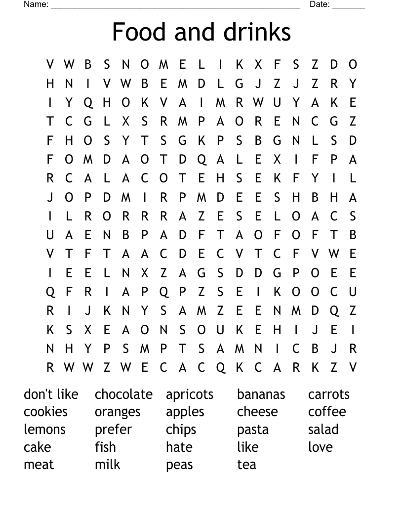 Food and drinks Word Search