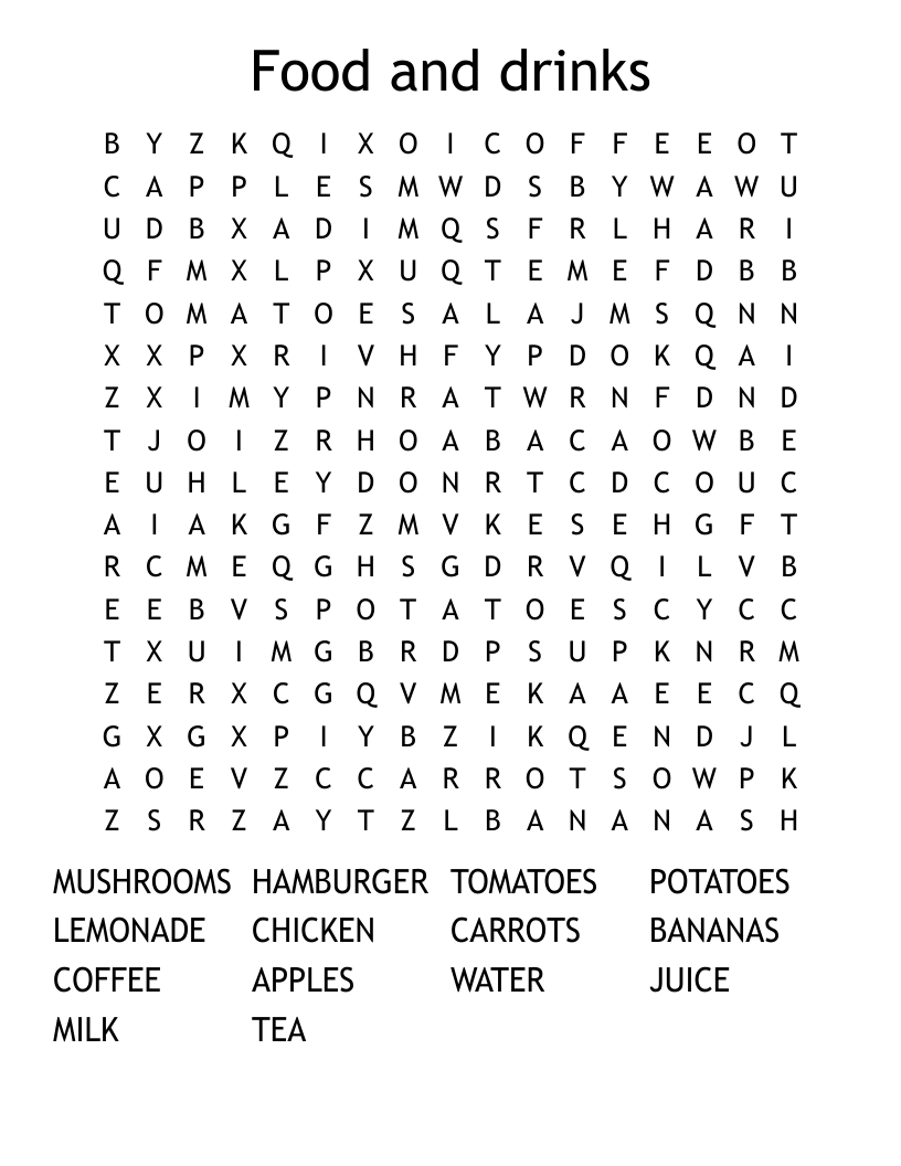 Food and drinks Word Search