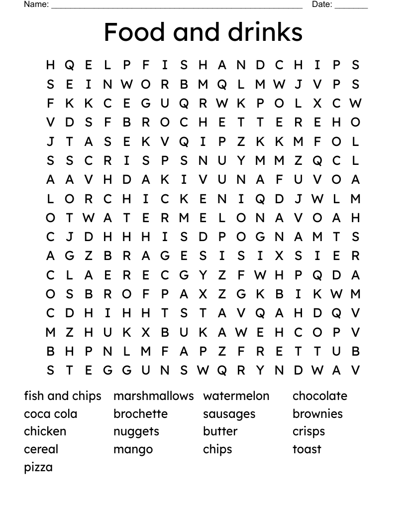Food and drinks  Word Search