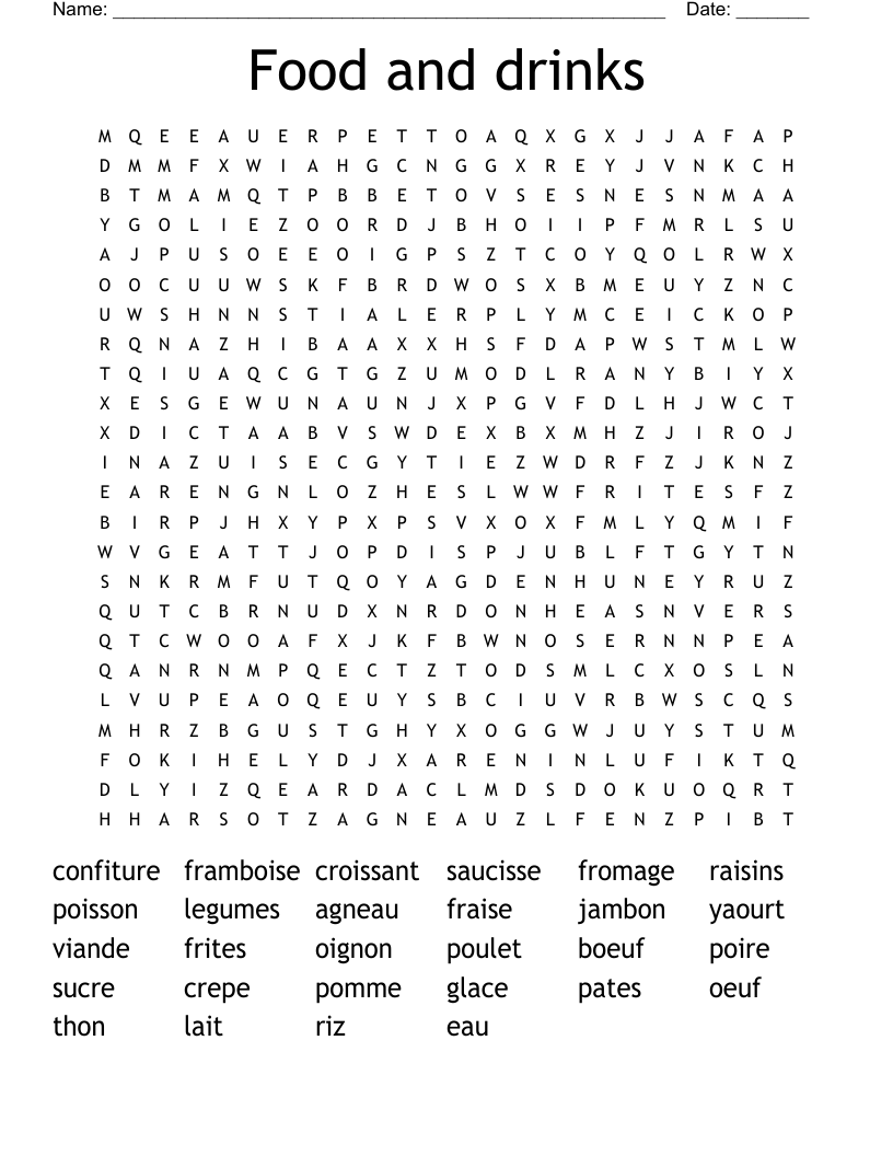 Food and drinks  Word Search