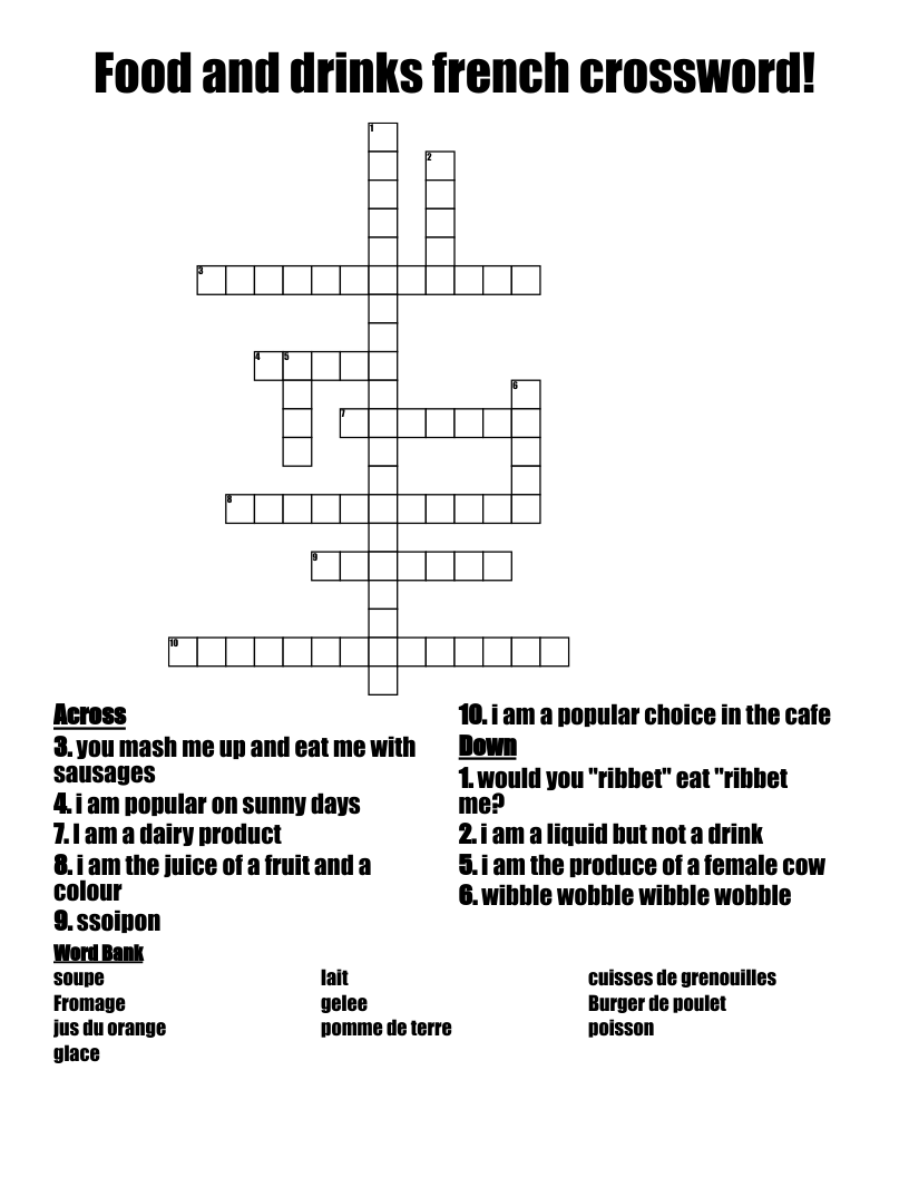 Food and drinks french crossword!