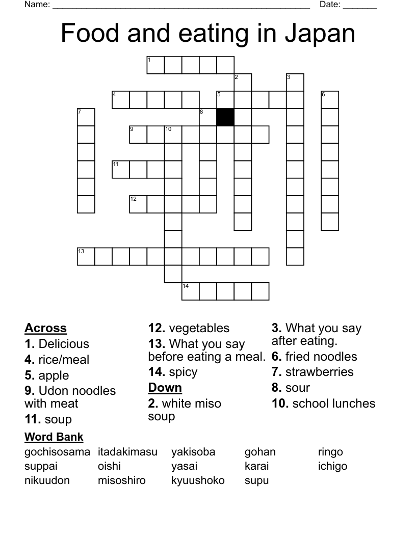 Food and eating in Japan Crossword