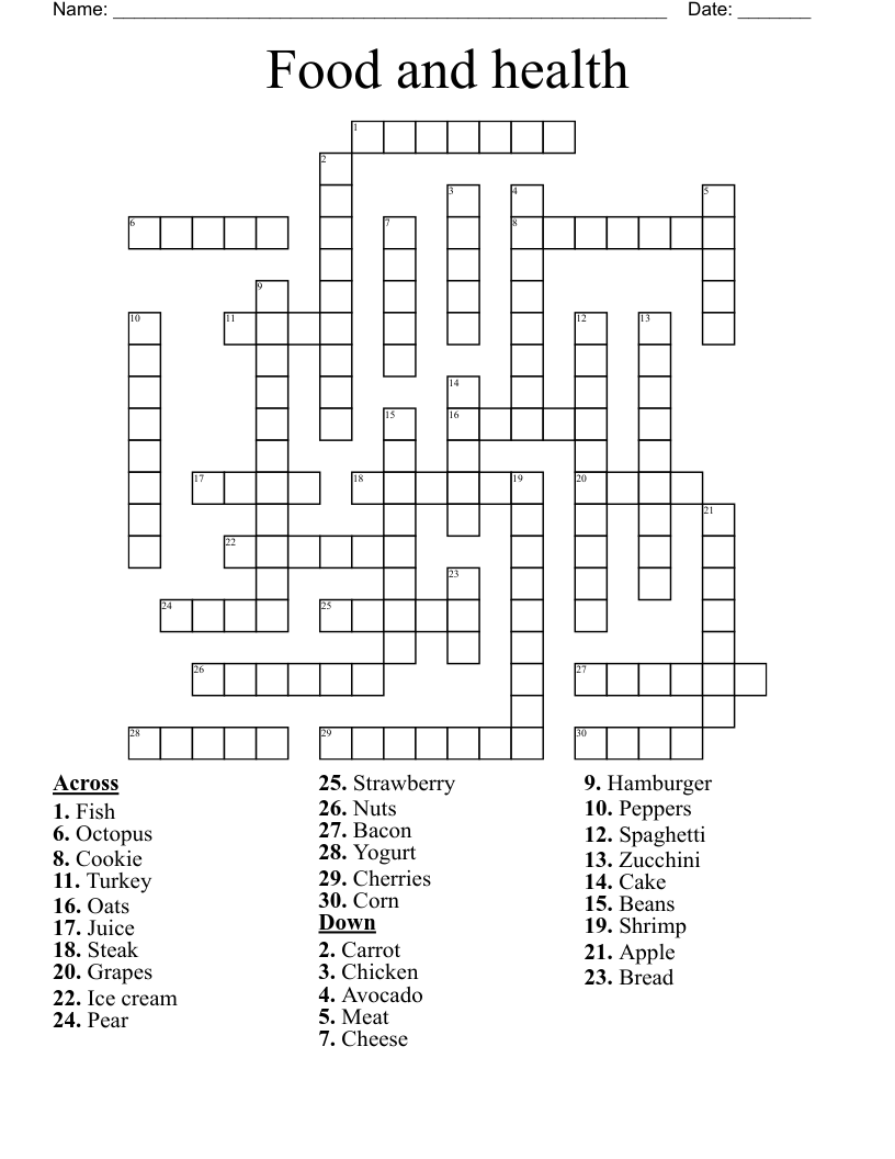 Food and health  Crossword